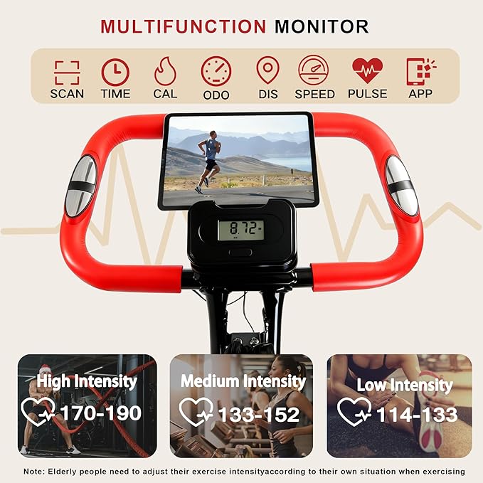 BARWING Stationary Exercise Bike for Home Workout, 5 IN 1 Foldable Indoor Cycling Bike for Seniors, 350LB Capacity, 16-Level Magnetic Resistance, Seat Backrest Adjustments
