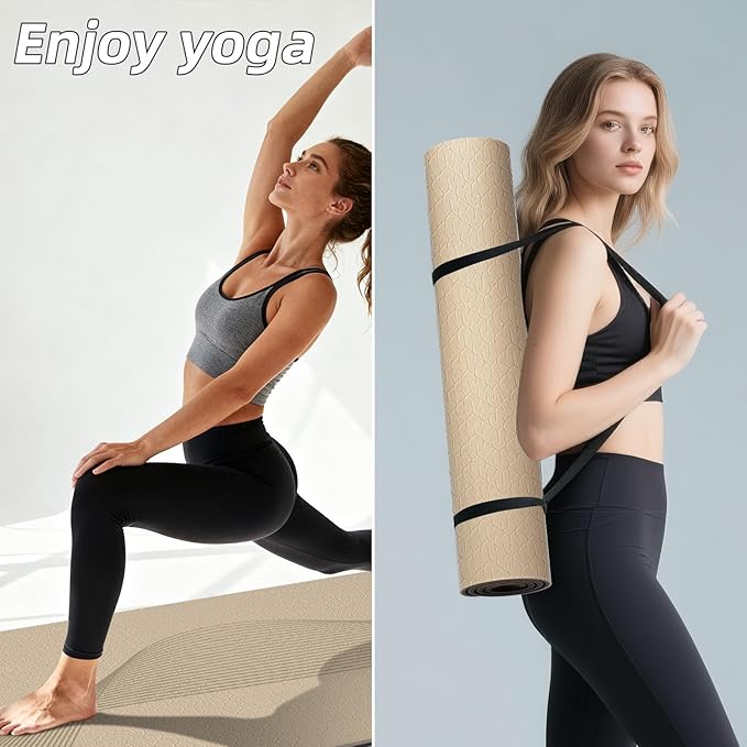 Large Yoga Mat 76"x 40"x10mm (2/5 inch) – Extra Thick & Wide, TPE Fitness Mat, Printed Non-Slip Exercise Mat with Carrying Strap for Men & Women, Pilates, Stretching, Fitness & Workout