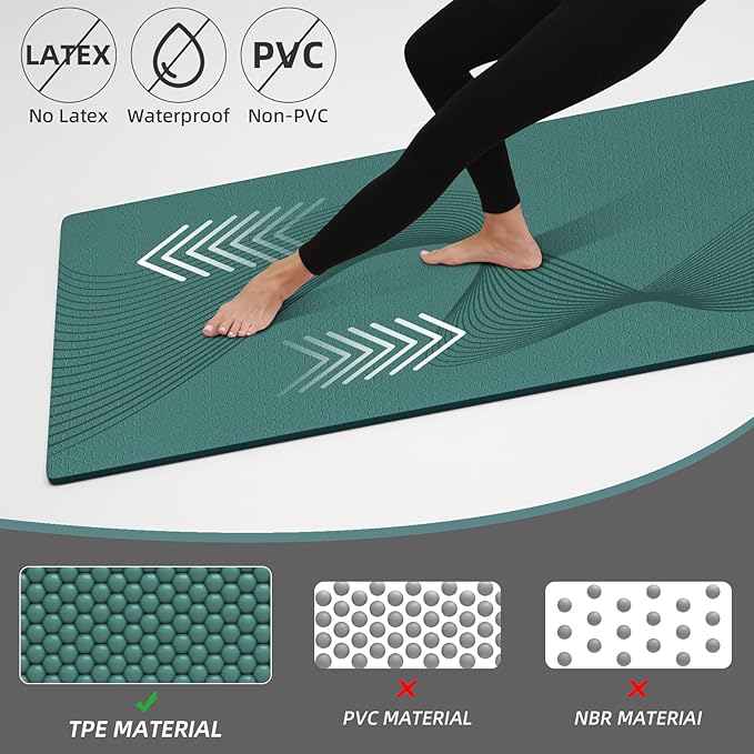 ILILI Yoga Mat, 72x25×0.3 Inch, TPE Exercise Mat, Tear-Resistant, Fitness Yoga Mat with Carrying Strap, Ideal for Yoga, Pilates, Home Workouts, Stretching & All Fitness Routines