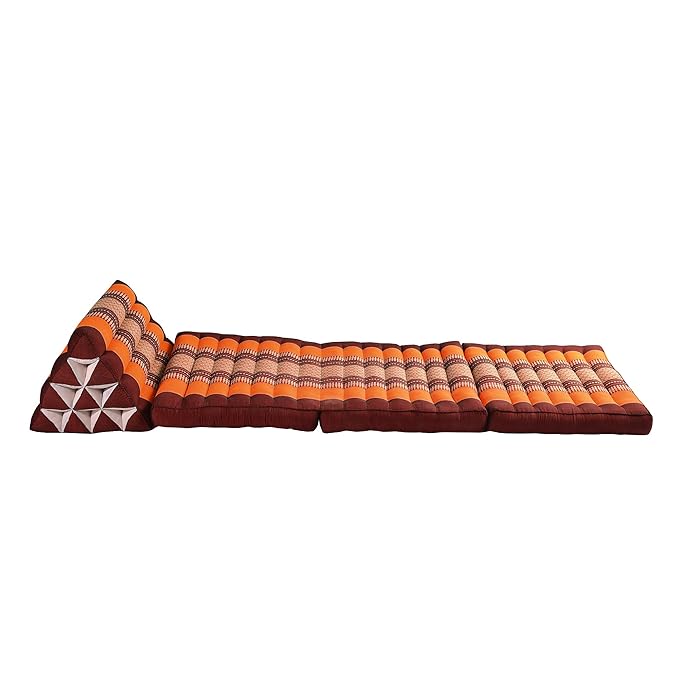 Zafuko Three-Fold Thai Cushion - Burgundy/Orange - Organic Water-Resistant Kapok Filling, Multi use Including meditaiton, Lounging, Reading, Stretching.
