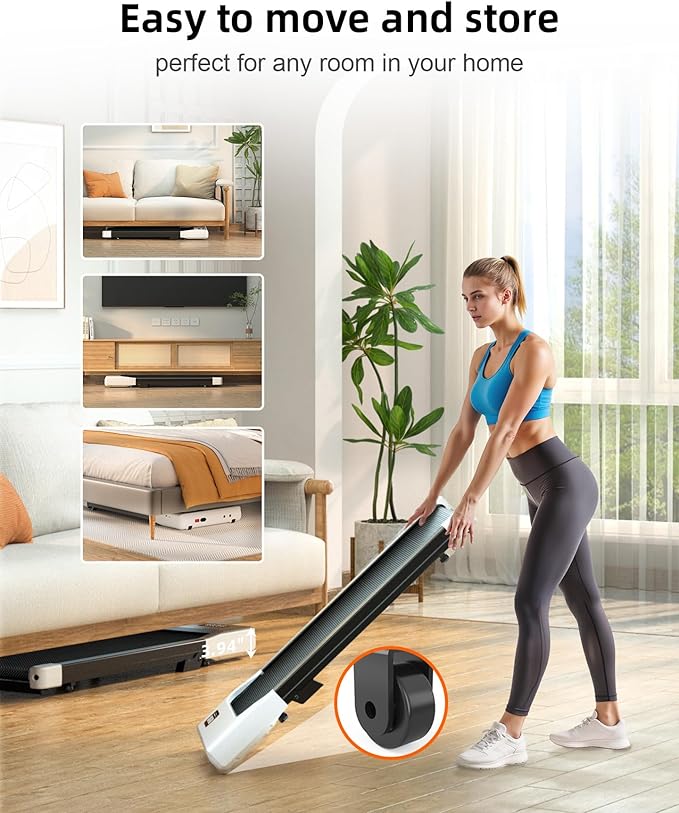 DeerRun Under Desk Walking Pad Treadmill for Home & Office, 6% Manual Incline, 2.5 HP, 0.6–3.8 MPH Walking Speed, 300 lb Capacity, App & Remote Control