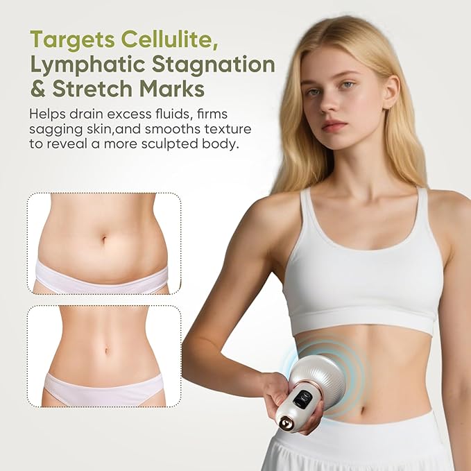 Lymphatic Drainage Massager & Anti-Cellulite Tool - Body Sculpting Machine with Microcurrent, Light, Heat & Vibration for Legs, Arms, Belly | Reduces Stretch Marks & Cellulite