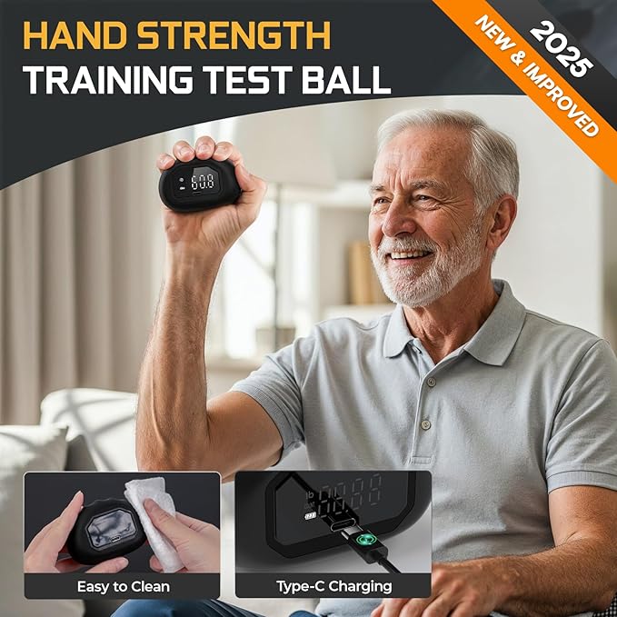 Funny Palm Grip Strength Tester Trainer - Strength Dynamometer Rechargeable Hand Exercising Device for Hand and Finger Grip Tester with Finger Exerciser Stretcher Workout Equipment