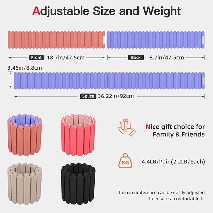 Abahub Wearable Wrist & Ankle Weights Set of 2, Stackable Magnetic Weighted Bracelet for Women, Waterproof Silicone Arm Leg Weights for Home Gym Workout, Running, Yoga & Pilates