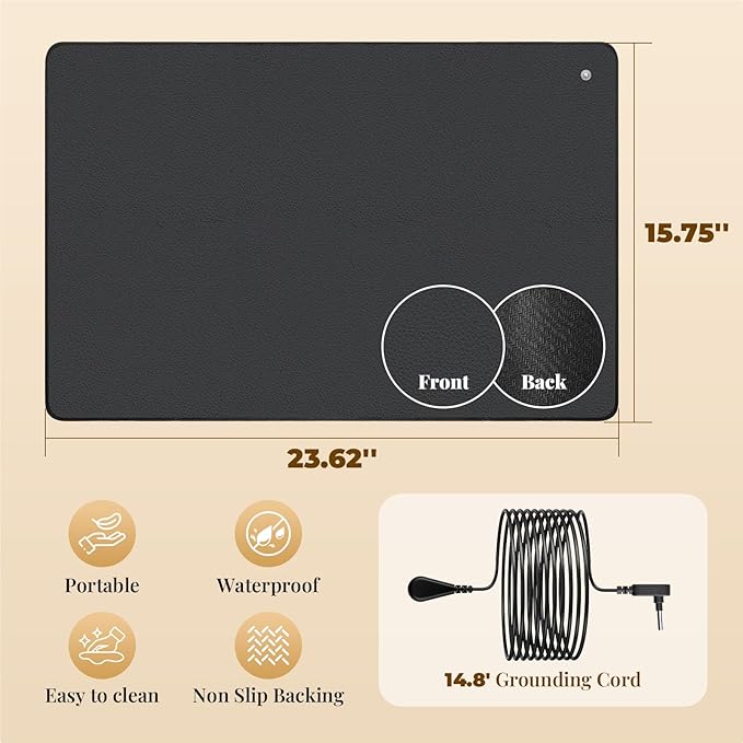 Grounding Mat with 100K Ohmresistor, The Globe Pad Earth Ground Bed Sleeping Mat Improved Sleep Reduced Pain,Earth Grounded Pads Healthy Mats with Grounding Wire Magnetic Therapy Mat (Black)
