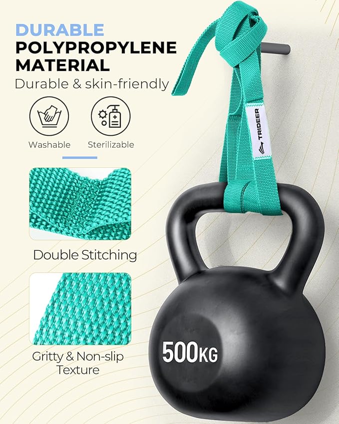 Trideer Stretching Strap with Loops & Leg Lifter, Non-Elastic PT-Style Physical Therapy Strap for Knee Replacement Rehab, Hamstring, Calf & Back Stretcher Mobility, Hip, Shoulder & Yoga