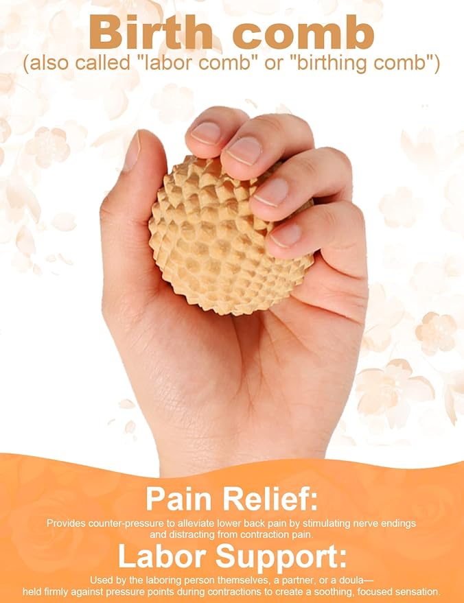 Bamboo Labor Comb Massage Ball Set for Labor Pain,Wooden Birthing Comb Perennial Massage Tool for Pregnancy,Postpartum Essentials Kit for New Mom,Labor and Delivery Essentials