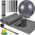 Liliful 10 Pcs Yoga Starter Kit Include 6mm Yoga Mat with Carry Strap, 2 Blocks, 65cm Pilates Ball, Stretch Strap, 5 Resistance Bands with Air Pump Home Workout Set for Beginners Women Men Gym