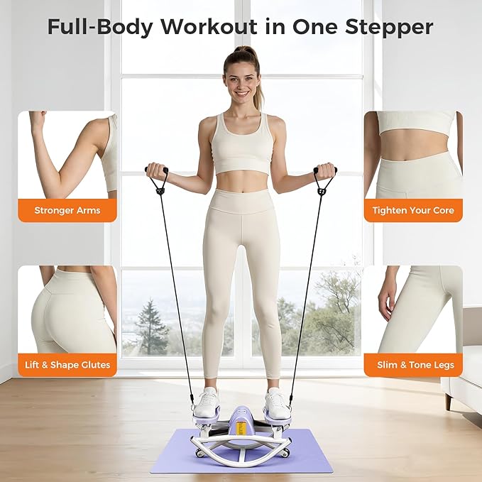 Rock Stepper Side to Side Low Impact Stair Stepper,Quiet Steppers for Exercise at Home with Resistance Bands & Non-Slip Mat – Exercise Step Balance Board Workout Equipment for Apartment & Living Room