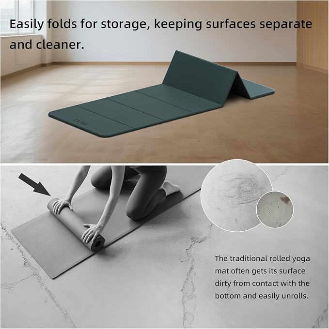 Foldable Yoga Mat, 0.32 inches Thick(8mm), SGS Certified, Non Slip, 71 x 24 inches, Foldable for Travel, Pilates, Camping, Environmental Sports Mat, Odorless TPE Material
