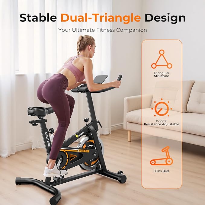 OWLSKY Exercise Bike with APP, Stationary Bike for Home, 300 lbs Capacity Quiet Indoor Cycling Bike Gym Cardio Workout, Adjustable Seat & Tablet Holder