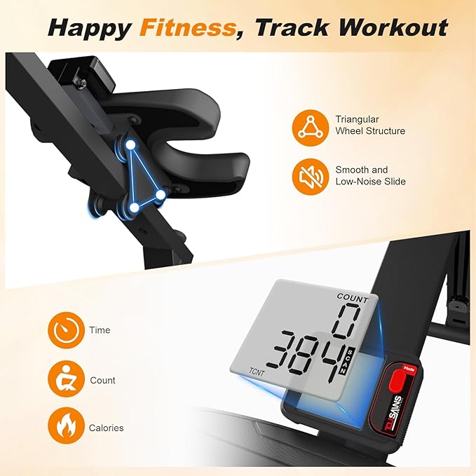 TOUSAINS 3 in 1 Ab Machine, Foldable Rowing Machine & Cable System, Core Trainer for Abdominal Workout, 4-Level Height & 2 Resistance Levels, All-in-One Home Gym Equipment for Weight Loss & Sculpting