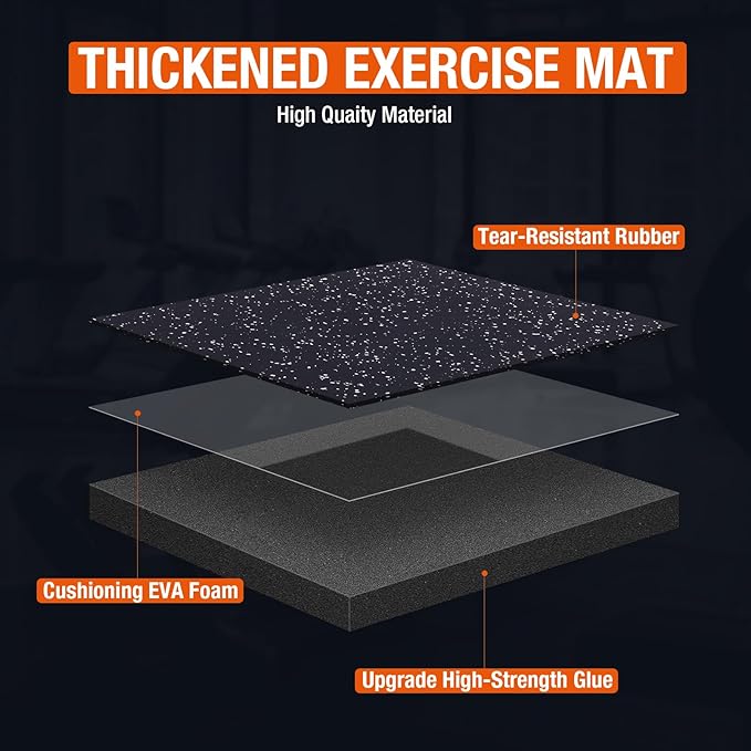 FAHKNS Gym Mat, 0.79'' Extra-Thick Exercise Equipment Mats, 12 Pcs 48 Sq Ft Rubber Top Floor Tiles, EVA Foam Exercise Mat Tiles - Durable, Non-Slip, Interlocking Mat, Gym Flooring for Home Gym