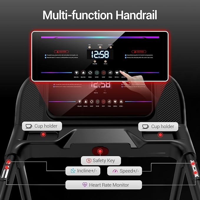UMAY Fitness 2%-20% Auto Incline Foldable Treadmill, 4.0HP,400lb Capacity Handle Running Treadmills for Home 8.0MPH Max Speed Running Machine with Pulse Sensors