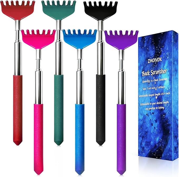 6 Pack Back scratchers Set,Rubber Handles and Stainless Scratch Heads Back Scratcher Extendable,for Back,Neck,Shoulders,Beautiful Present Packaging Gifts for Thanksgiving,Christmas (Mix)