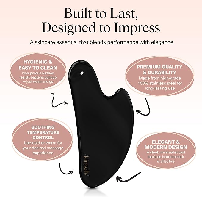 Kitsch Stainless Steel Gua Sha Facial Tools - Guasha Tool for Face, Face Sculpting Tool, Jawline Shaper, Double Chin Reducer Gua Sha Tools, Lymphatic Drainage Massager, Facial Skin Care, Matte Black