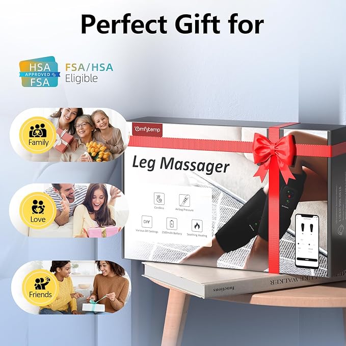 Comfytemp Cordless Calf Massager for Circulation and Pain Relief, FSA Eligible HSA Portable Leg Massage with Heat and Compression, Birthday Gift for Men Women Seniors, Recovery for RLS, Edema, Muscles