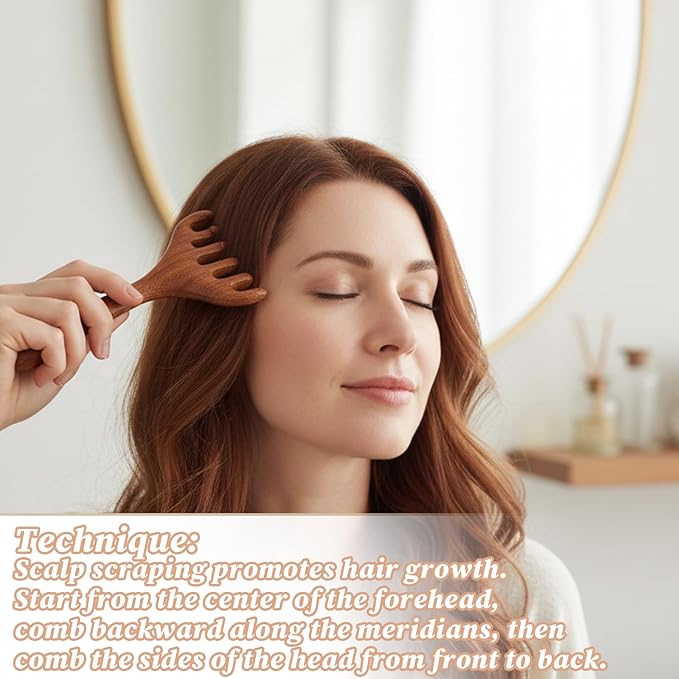 2 Pcs Wooden Head Scalp Massage Tool, Head Massager Sandalwood Gua Sha Comb Manual Scalp Comb for Deep Relaxation, Stress Relief, Foot Massage Tools for Mother, Daughter, Wife