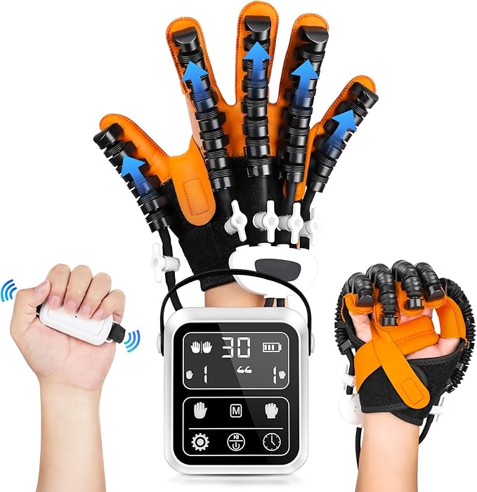 Hand Rehabilitation Robot Gloves, 3rd Generation Portable USB Chargeable Hand Stroke Recovery Equipment, 4 Modes & 9 Strength Levels Robot Hand Gloves For Hemiplegia Hand Therapy, Right hand M