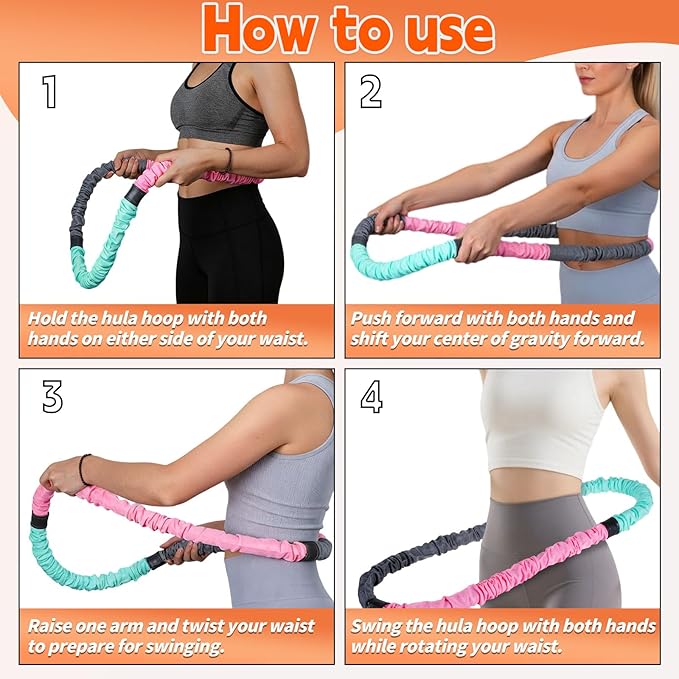 3.4lb Soft Spring Fitness Hoop for Adults, Scientifically Weighted, with Resistance Band, Soft Fabric Padding (Comfort & Protection), Full Body Exercise Equipment for Weight Loss