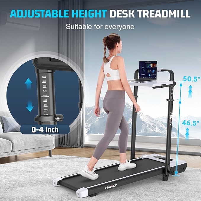 FUNMILY Upgrade Walking Pad Folding Treadmill with 12%/15% & Handle Bar, 3.5HP Foldable Under Desk Compact Treadmills for Home/Office/Gym, 400+lb Capacity, Shock Absorption