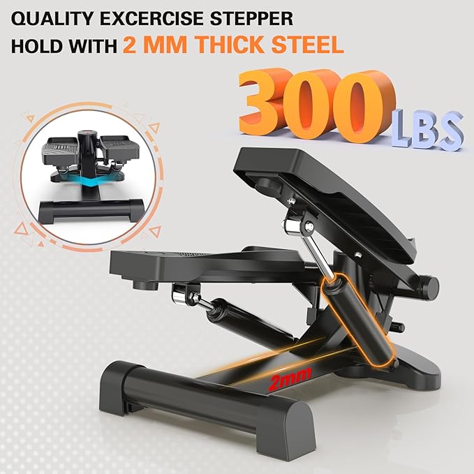 Mini Stepper Exercise Machine Under Desk, Stepper Machine 300LB Weight Limit,Mini at Home Stair Stepper No Nise,2 MM Thickness Steel Step Machine for Exercise at Home Hydraulic