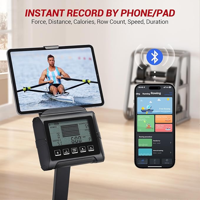 Garveelife Water Rowing Machines for Home, 380 LBS Capacity Rower Machine with Digital Monitor, Wide Ergonomic Seating and Tablet Holder, App Compatible