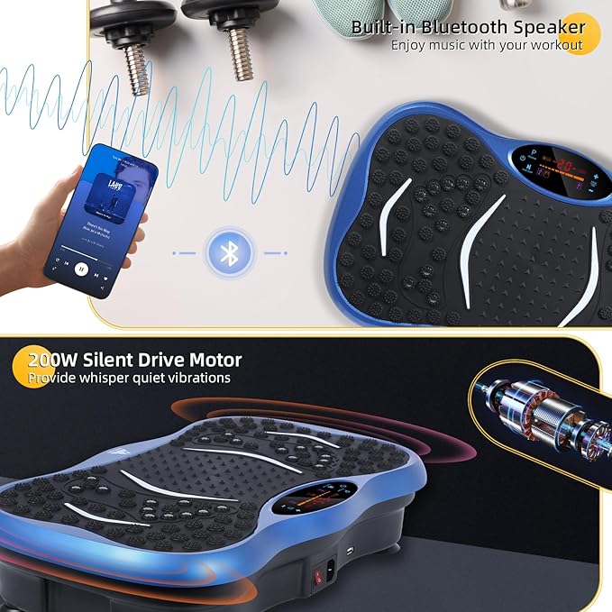 Himaly Vibration Plate Machine, Vibration Fitness Trainer with Bluetooth Speaker, 5 Program Modes, 2 Resistance Bands, Home Exercise Equipment for Fitness Body Toning