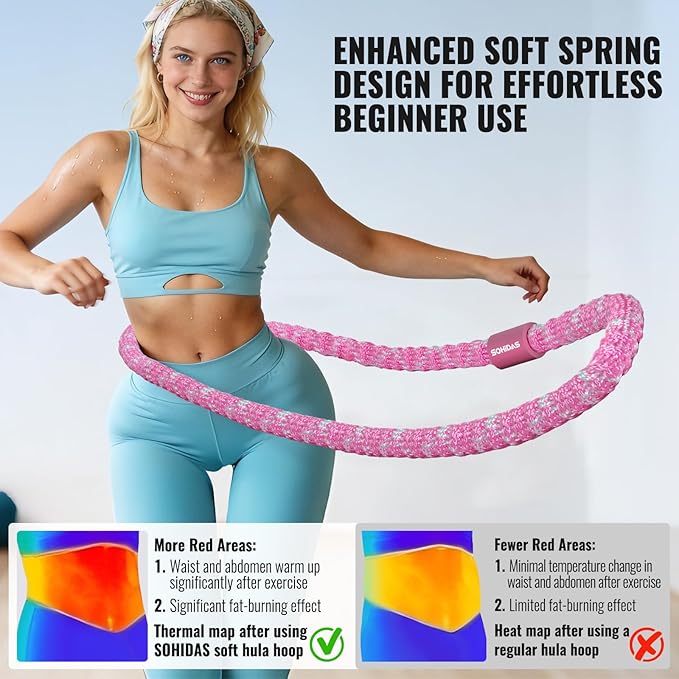 Soft Hula Hoop for Adults 3.3lb Weighted Hula Hoops for Women Weight Loss Pilates Equipment Infinity Hoop Soft Spring Weighted Hoop for Adults Women Beginners Kids Home Travel Gym