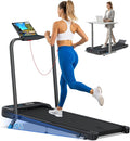 Foldable Treadmill with 10% Incline, 4 in 1 Compact Walking Pad Treadmill with Handle Bar for Home Small Spaces, 3.0HP Portable Quiet Under Desk Treadmills, 320LBS Capacity, Smart APP, LED Display