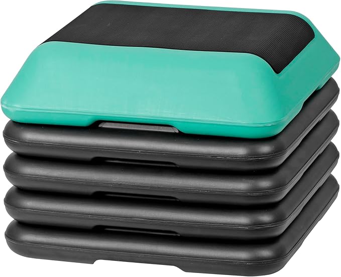 16" x 16" Adjustable Exercise Aerobic Step Platform Fitness Stepper with 4 Removable Risers 4'' - 6'' - 8''-10''-12'' Height for Home Gym Cardio Strength and Training