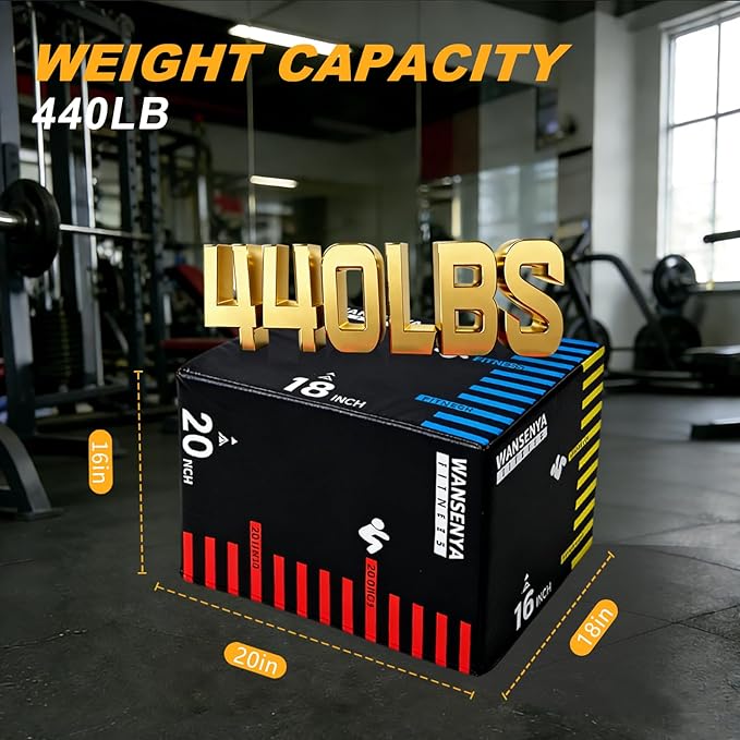 3-in-1 Dense Foam Plyometric Jump Box,30"x24"x20"-24"x20"x16"-20"x18"x16"Non-Slip Box Jumps for Home Gym,Exercise Foam Plyo Box for Fitness Training-Step-Ups,Split Squats,Dips,Box Jump Cube
