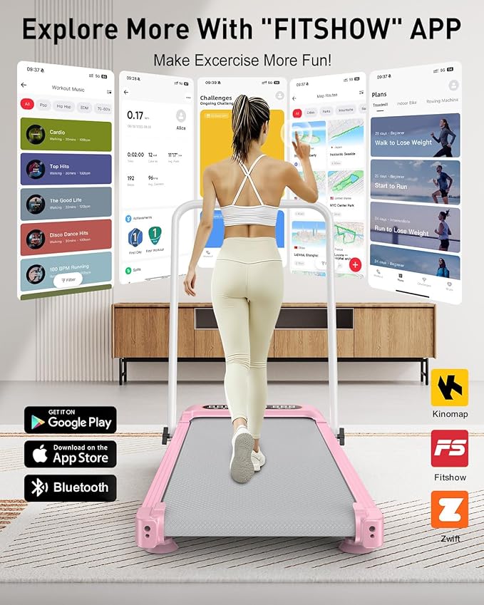Foldable Treadmill with 10% Incline, Upgrade 3.5HP Low Noise Walking Pad Treadmill with Handle Bar, Trisomy 4 in 1 Portable Under Desk Treadmills for Home/Office, 350Lbs Capacity, APP & Remote Control