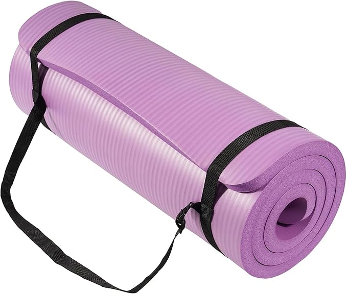 BalanceFrom 71x24 Inches Extra Thick Yoga Mat 1-Inch High-Density Foam – Roll-Up Exercise Pad with Double-Sided Non-Slip Surface and Carrying Strap for Pilates and Home Workouts, Multiple Colors