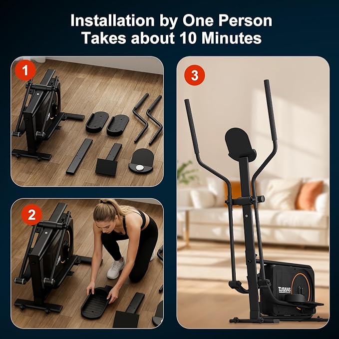 Compact Elliptical Machine with 18IN Stride, Elliptical Exercise Machine for Home 32 Level Resistance & Hyper-Quiet Magnetic Driving System, Easy 10-Min Setup, Max 265 LBS