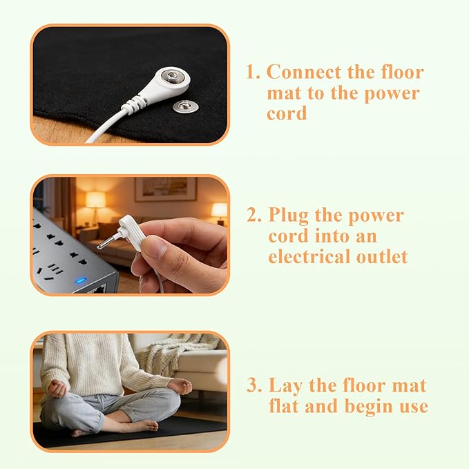 Grounding Mat for Feet, Earthing Grounding Mat for Bed, Pain Relief Earth Connection Therapy for Better Sleep, Meditation, Office, Yoga Grounding Pad with Tester Pen & Cord