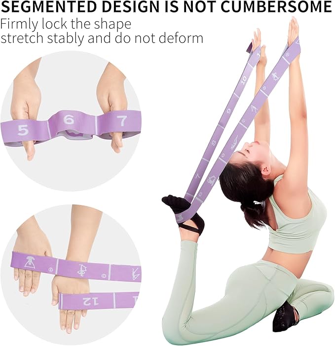 Yoga Strap with 10/12 Loops - Multi-Functional Stretch Band for Pilates, Dance, Gymnastics, Physical Therapy, Flexibility & Resistance Training, Ballet, Latin Workouts