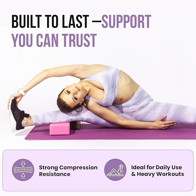 MHW - LIVE WELL EVA Foam Yoga Block, High Density Foam Exercise Block - Lightweight Pilates Block - 9.06 x 5.91 x 2.95 Inches, Single Piece, EVA Material - Pink (Pink, Pack of 1)