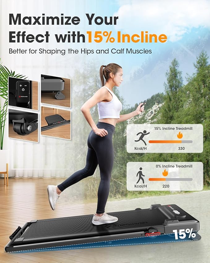 2.5HP Walking Pad with Incline 330lbs, 3 in 1 Walking Pad Treadmill 5-Level Big LED, Under Desk Treadmill for Home,Hike/Jog/Run,Portable,Small, with Remote Control,Assembly Free,Wider Belt