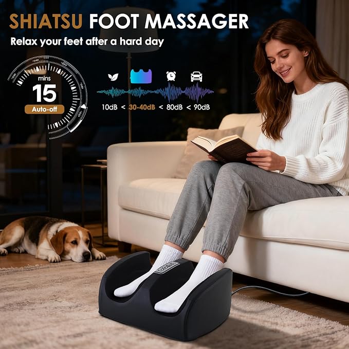 Foot Massager with Heat, Electric Foot and Calf Massager with Roller, Deep Tissue Massage for Plantar Fasciitis, Neuropathy & Pain Relief, Gifts for Women & Men(Black)