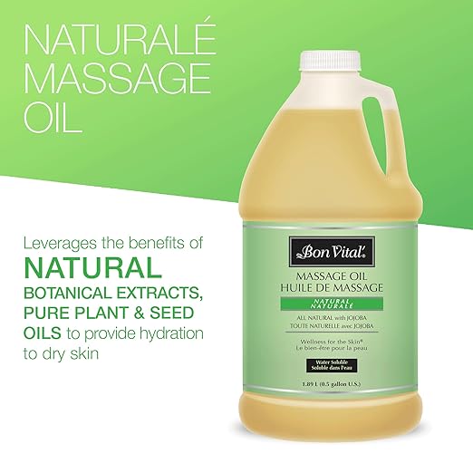 Bon Vital Naturale Massage Oil Made with Natural Ingredients for an Earth-Friendly & Relaxing Massage, Revives & Rehydrates Dry Skin Naturally, with Green Tea Extract for Added Skin Benefits, 1/2 Gal