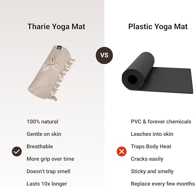 Tharie Hand-Woven Organic Cotton Yoga Mat, Washable & Good Grip, Standalone or as Topper, 70 x 196 cm, Made in India