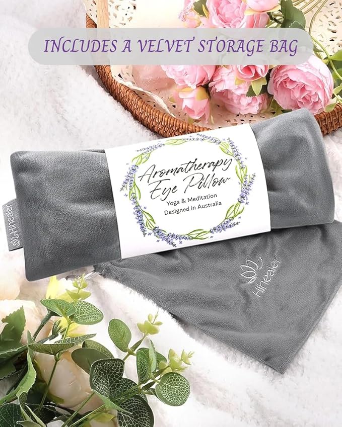 Lavender Eye Pillow for Relaxation, Yoga, Sleep – Weighted Eye Mask for Headache, Sinus, Aromatherapy Moist Heat Compress, Meditation Accessory, Relaxation Gift for Women (Grey)