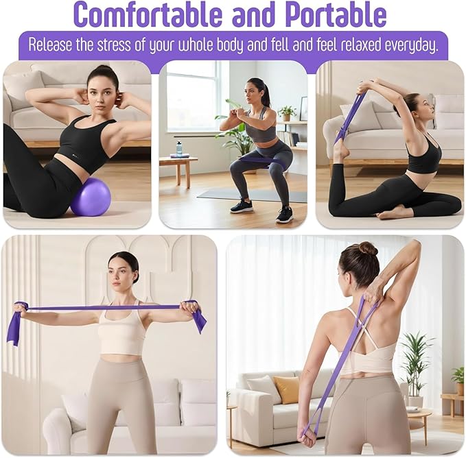 AMAVIK Pilates Kit 15-Pieces Home Workout Set with 5 Resistance Bands, Pilates Ring and Ball Set with Accessories-A Complete Pilates Set for Women to Improve Strength, Flexibility and Balance Body