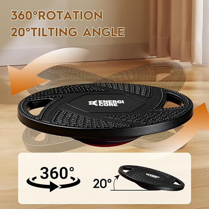 Energi Core Balance Board for Standing Desk and Core Workout - Anti-Slip Surface - Black, Green