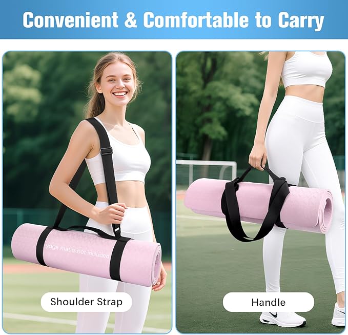 WOMACO Yoga Mat Strap, Adjustable Yoga Mat Carrier with Shoulder Strap & Handle for Women, Men