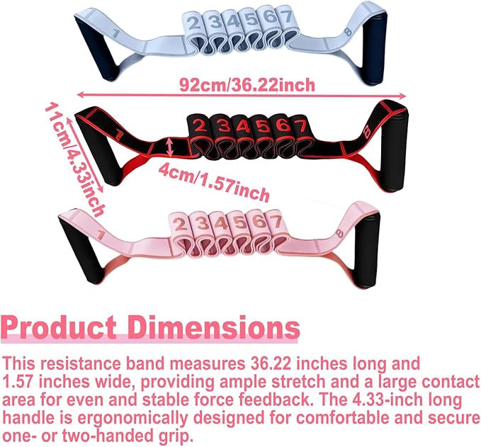 3 Pack Fitness Resistance Bands with Handles, Numbered Resistance Band, 8-Section Elastic Training Bands for Yoga, Stretching, Pilates, Fitness