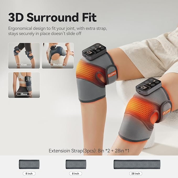 Cordless Knee Massager with Heat Vibration for Pain Relief, MAXwarm 4.0[2026 Upgraded] - Electric Heated Knee Brace with 5 Heat Levels and 3 Massage Mode, Gifts for Men Women (Grey, Single)
