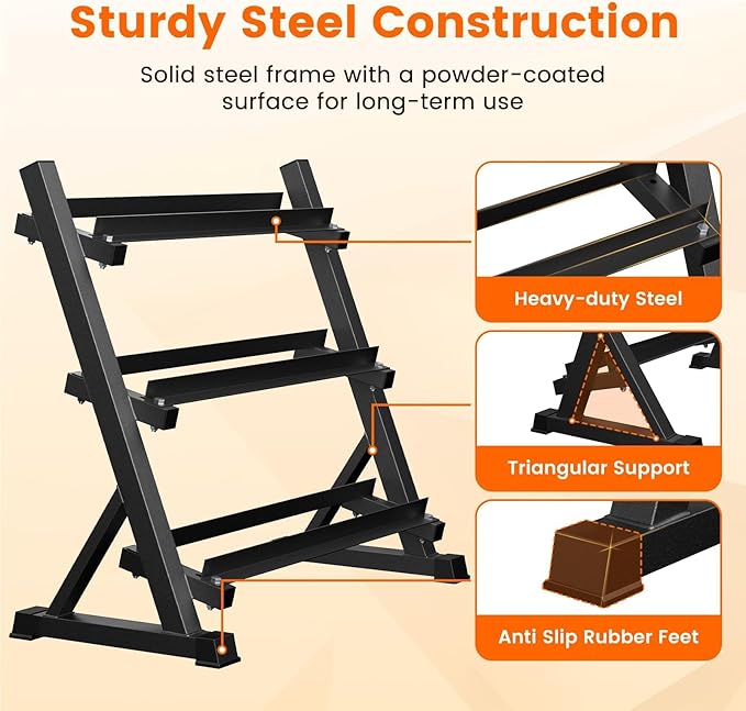 Dumbbell Rack, 3-Tier Dumbbell Weight Rack for Home Gym, Dumbbell Set for Dumbbell Kettlebell Barbell, Heavy Duty Weight Storage Organizer, Dumbbell Rack Stand Only