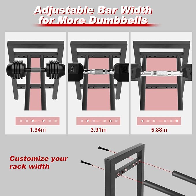Dumbbell Rack, 2-Tier | 3-Tier Weight Rack for Home Gym, 300LB | 450LB Adjustable Dumbbell Rack Stand Only Weight Storage Rack Gym Organizer